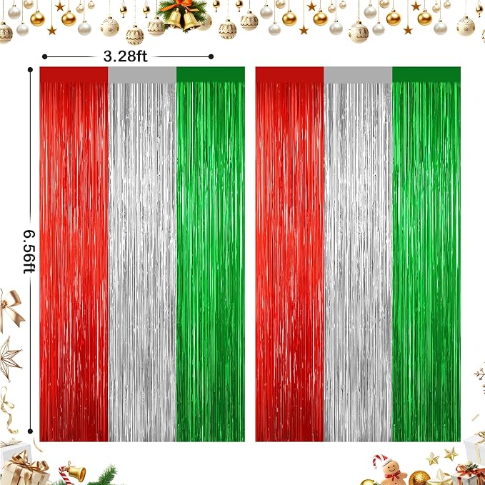 2 Pack Christmas Backdrop, Metallic Xmas Backdrop Fringe Curtains Foil Tinsel - Image 4