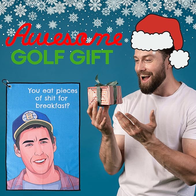 ZEETY Funny Golf Towel – 16" x 24" Premium Microfiber with Clip Holder for Golf Bags – Golf Accessories & Gifts for Men and Women (Breakfast)