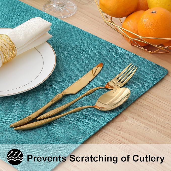 Faux Cotton Linen Placemats Set of 4, Cloth Washable Farmhouse Dining Table Mats - Image 4