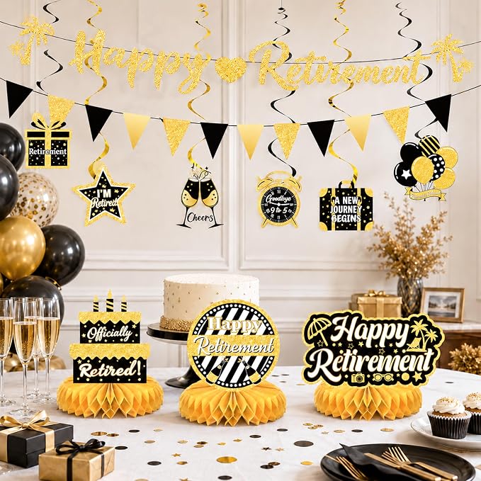 17 Pcs Black Gold Retirement Party Decorations - Image 4