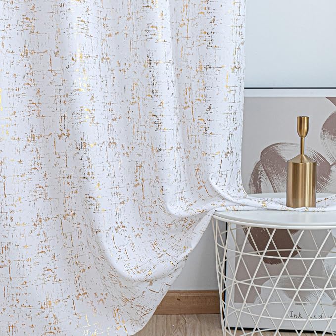 Taisier Home Gold Foil Print Linen Textured Curtains Geometric Dots Pattern - Image 4