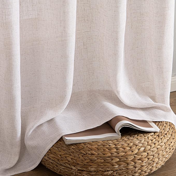 MIULEE Natural White Linen Curtains 52x92 Inch Length 2 Panels - Image 7
