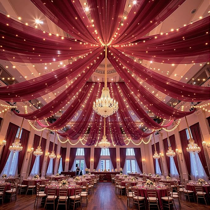 6 Panels Burgundy Ceiling Drapes - Image 6