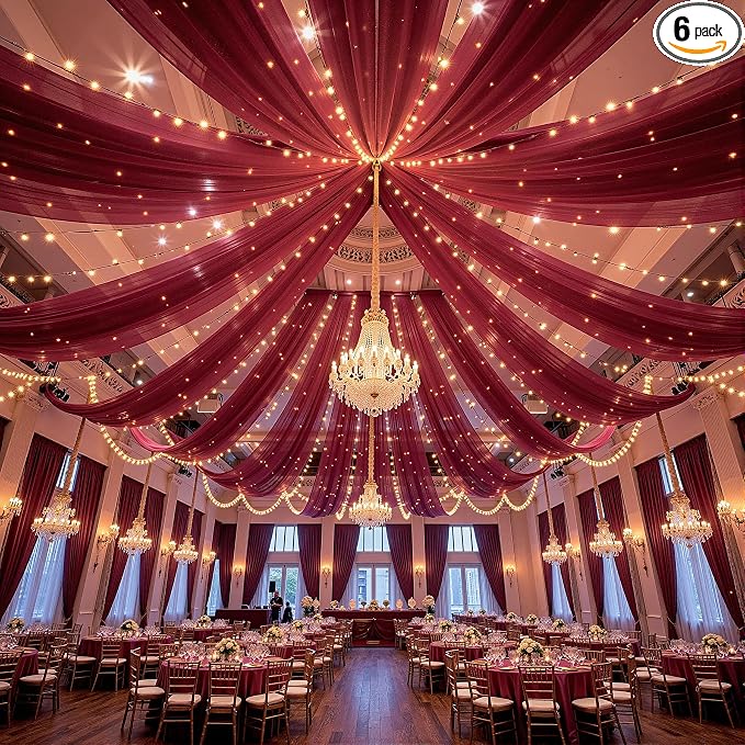 6 Panels Burgundy Ceiling Drapes by Shillance
