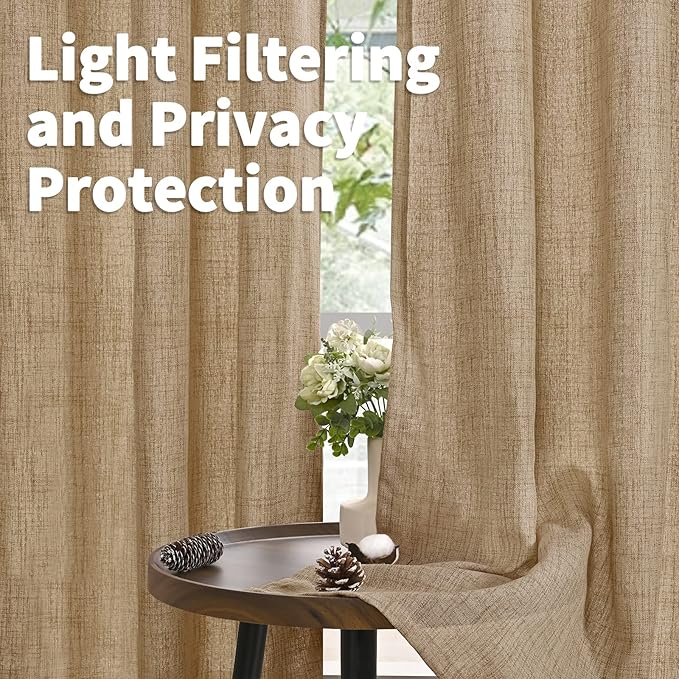 YoungsTex Toffee Linen Curtains 63 Inches Long - Image 3