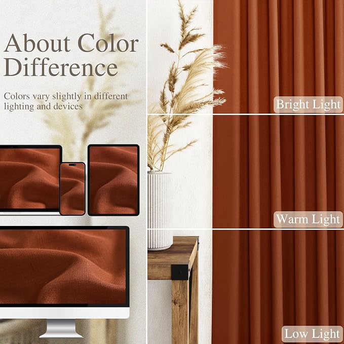 Terracotta Semi Sheer Curtains 72 Inches Long 2 Panels Set - Image 4