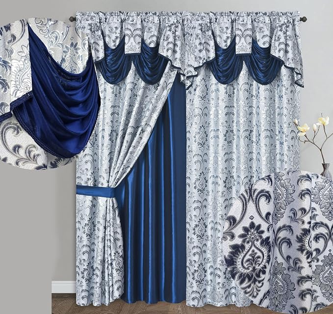 GOHD Samba Star Jacquard Window Curtain 2PC Panels.W54 xL90.Navy Blue by GOHDGoldenOceanHomeDecor