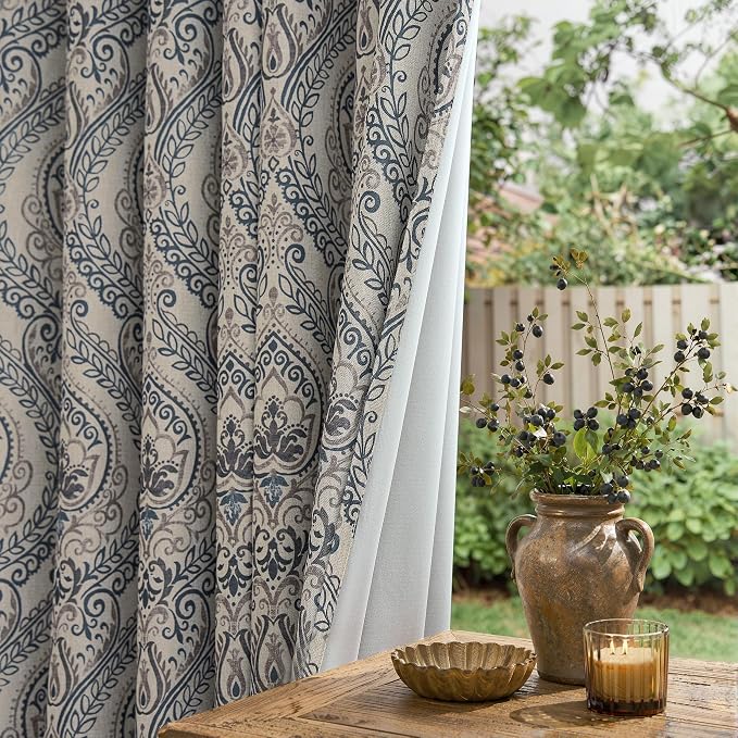jinchan Blue Damask Curtains 54 Inch Room Darkening Grommet 2 Panels | Blackout - Image 2