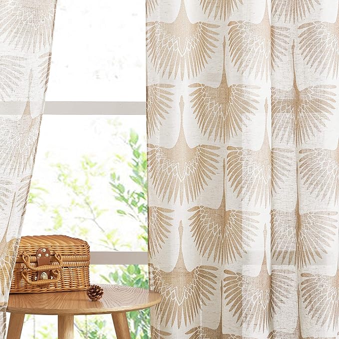 KGORGE Geometric Pattern Curtains 52”Wx108”L 2 Panels Taupe Semi-Sheer | - Image 3