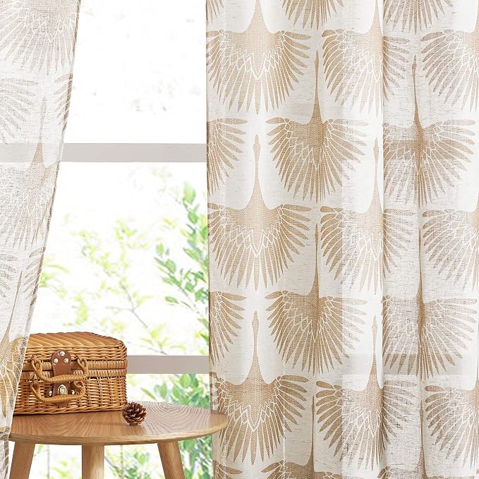 KGORGE Linen Printed Curtains Bohemian Natural Semi-Sheer 52" x 84" | Window by KGORGE