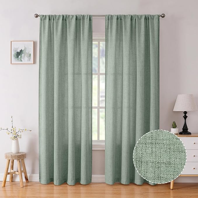 Tollpiz Short Linen Curtain Living Room Rod Pocket Semi Sheer Curtains Burlap by Tollpiz