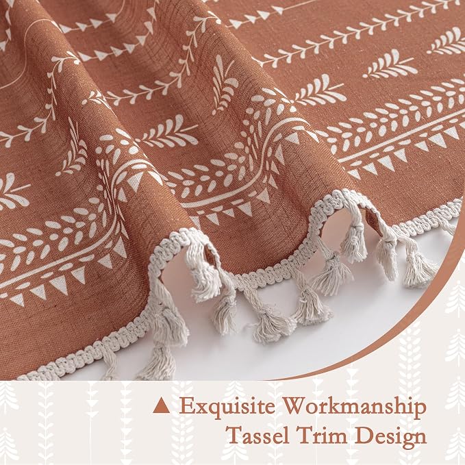 Boho Curtains for Living Room, Terracotta Curtains 84 Inch Long Linen Blended - Image 4