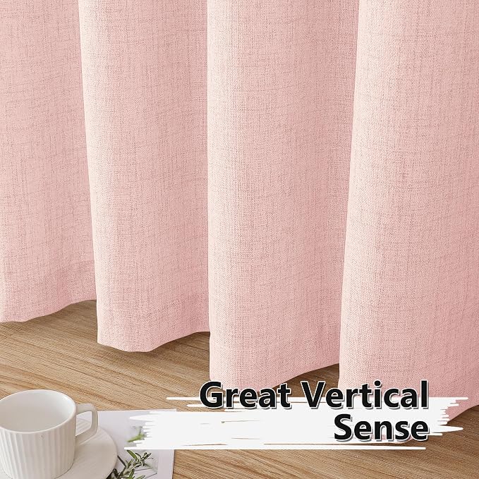 Tollpiz Linen Curtain Living Room Rod Pocket Semi Sheer Curtains Burlap Light - Image 4