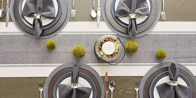DII Dobby Stripe Table Runner, Mineral Gray & Cream Background | Woven - Image 9