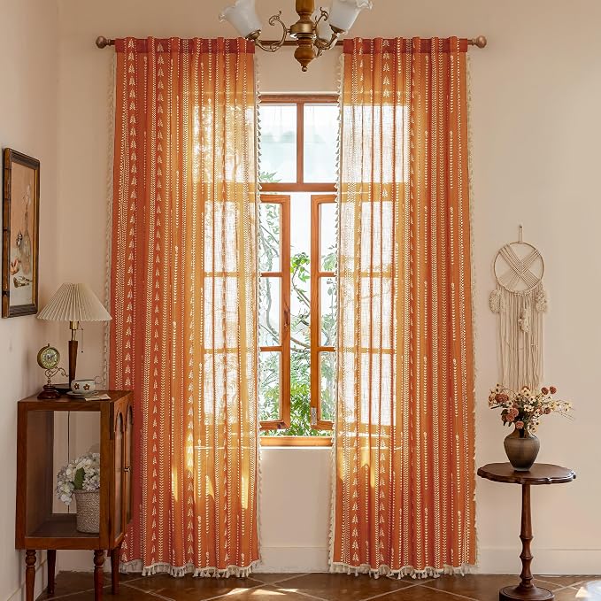 Boho Burnt Orange Curtains - Image 2