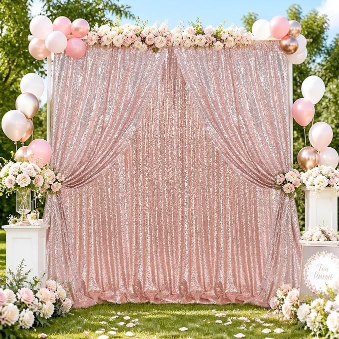 Blush Pink Sequin Backdrop Curtains 4 Pcs 2ftx8ft Glitter Shimmer Fabric | - Image 5