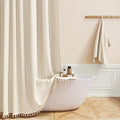 48 x 72 Boho Linen Heavy Duty Cloth Shower Curtain Set, Cream/Beige | Stall Size by ShowerCurtain