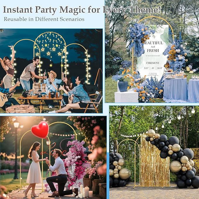 Antizz 7.2FT, 6FT Arch Backdrop Stand Set of 3 | Gold Metal Wedding Balloon - Image 5