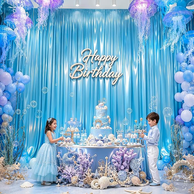 20x10ft Sky Blue Glitter Backdrop Curtain - Image 6