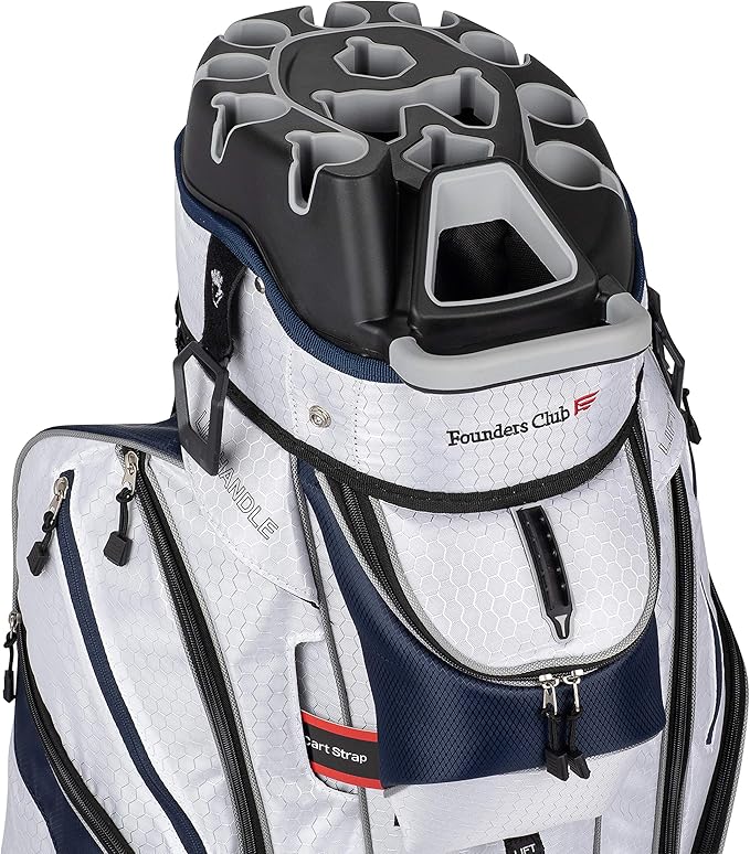 Founders Club 3rd Generation Club Lock Organizer Golf Cart Bag with 14 Way Anti Rattle Divider Top- Free Snap On Rain Hood-Full Length Dividers