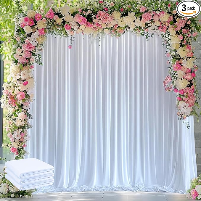 White Backdrop Curtain for Parties Backdrop Drapes, 6 Panel 5x10FT by Wokceer