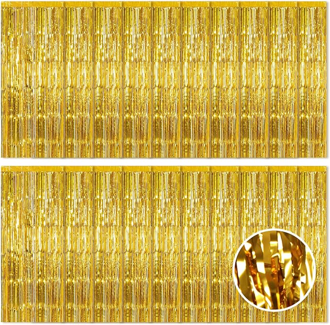 20 Pack Gold Foil Curtain Backdrop 3.2ft x 8.2ft Foil Fringe Backdrop Curtain by Ohiyoo