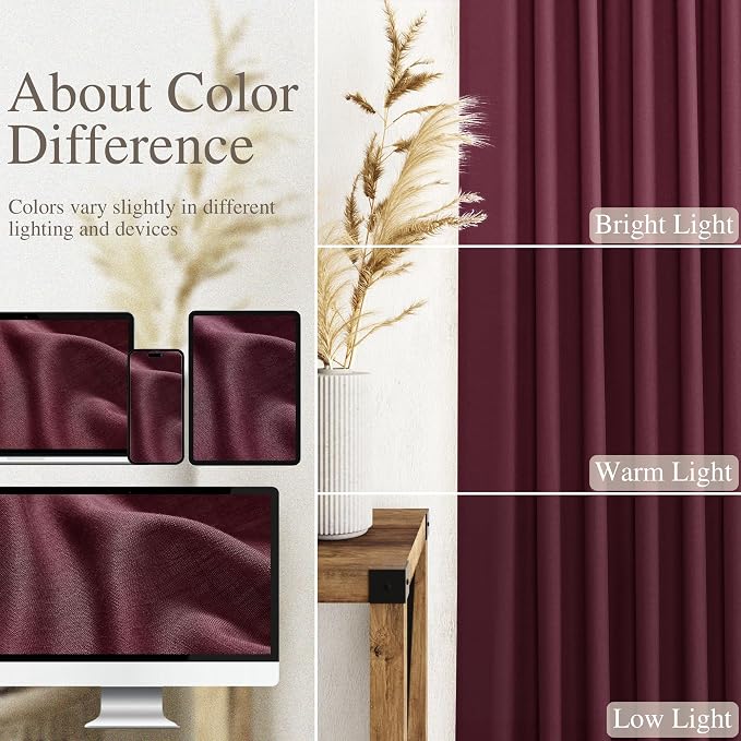 Burgundy Linen Curtains 84 Inch Length 2 Panels Set - Image 3
