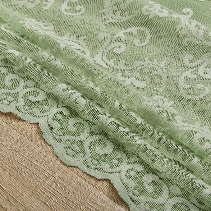 FOLKSIDE Sage Green Lace Curtains 63 Inch Length 2 Panels Paisley Floral Lace - Image 7