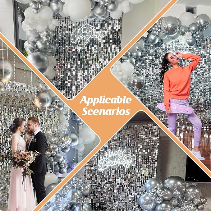 4x6 FT Silver Shimmer Wall Backdrop, Glitter Bling Photo Backdrop - Image 5