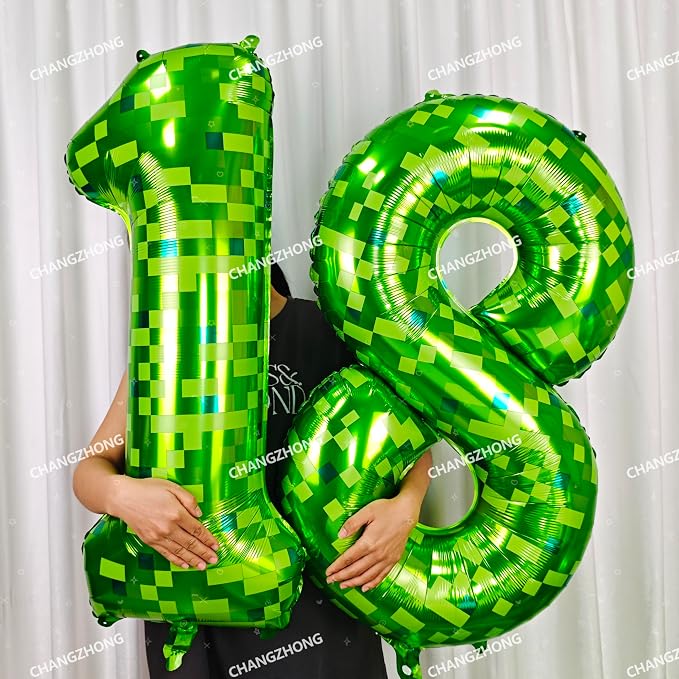 40 inch giant Green pixel miner game number 9 balloon | Large mining theme foil - Image 5