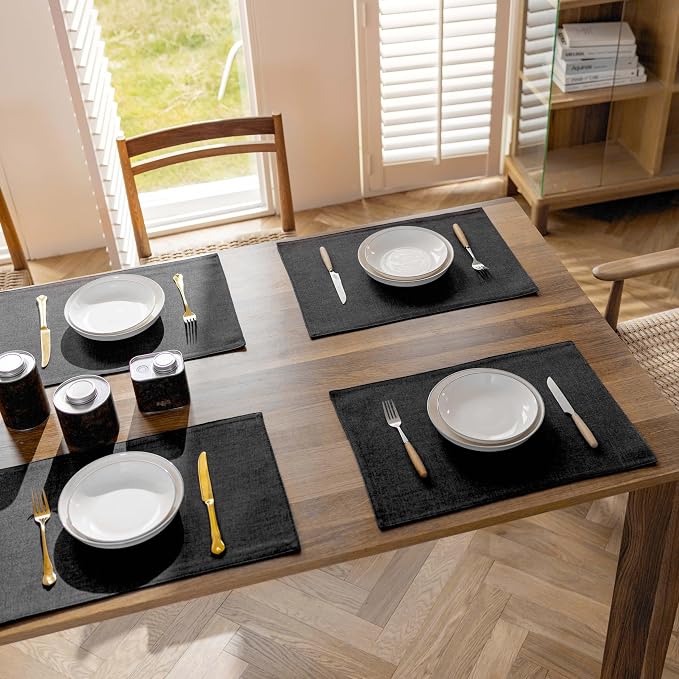 Demetex Black Placemats Set of 4 Stain Resistant Cloth Place Mats Heat - Image 7
