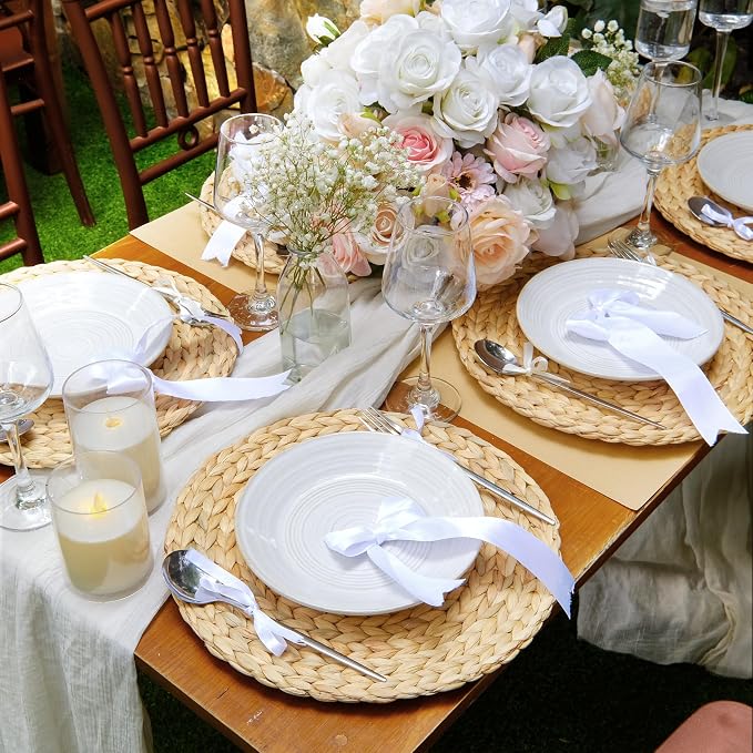 13.5" Water Hyacinth Woven Round Placemats Set of 6 - Image 2