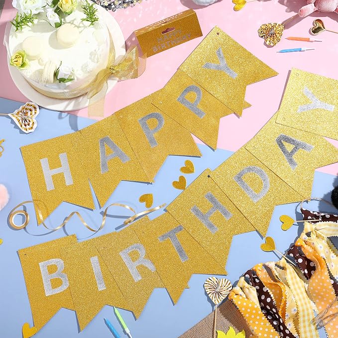 Clabby Glitter Gold Happy Birthday Banner - Image 3