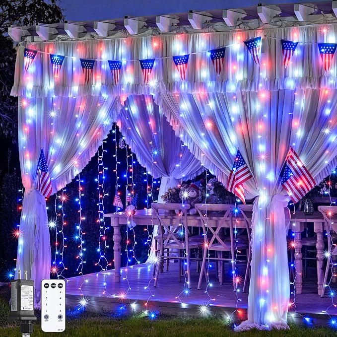 JMEXSUSS 300LED Red White & Blue Curtain Lights by JMEXSUSS