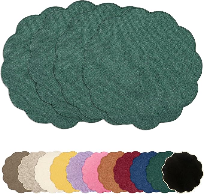 AHHFSMEI Round Faux Linen Placemats Set of 4 Heat Resistant Non-Slip Stain by AHHFSMEI