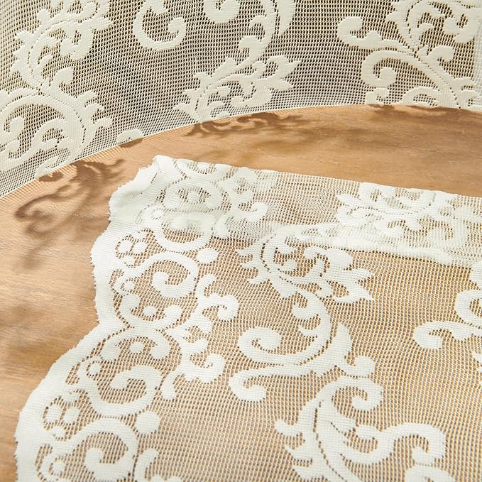 FOLKSIDE Ivory Lace Curtains 80 Inches Long 2 Panels Victorian Paisley Sheer - Image 7