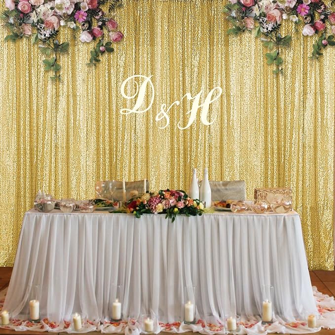 Sugargirl Gold Sequin Backdrop Curtain 4 Panels 2FTx8FT Glitter Gold Background - Image 2