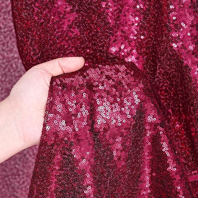 Burgundy Sequin Backdrop Curtains 4 Pcs 2ftx8ft Glitter Shimmer Fabric | - Image 7