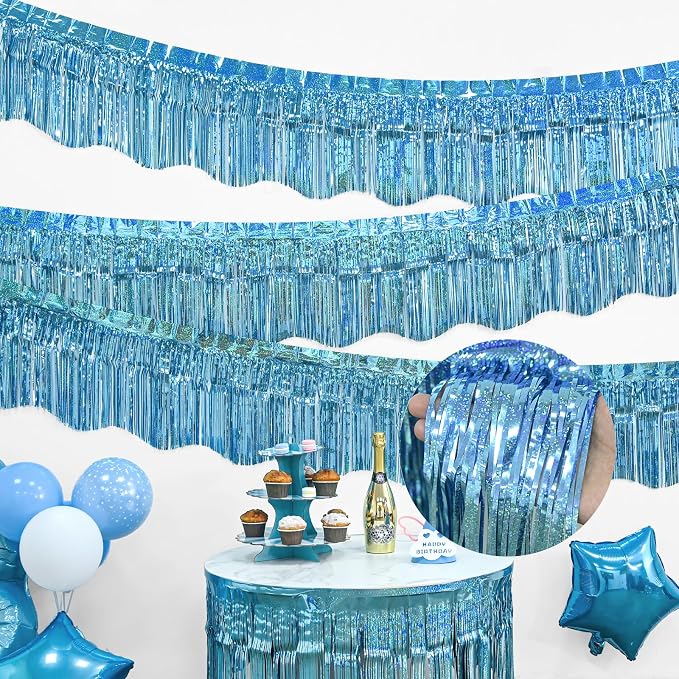 LOLStar Blue Foil Fringe Tinsel Garland, Tinsel Streamers Banner, 6 Pack | 60Ft - Image 6