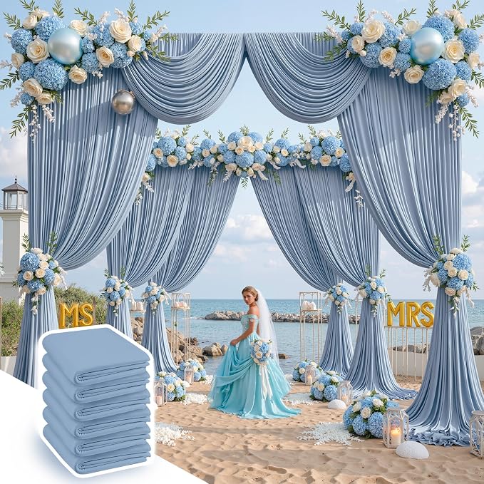 30 ft x 10 ft Wrinkle Free Dusty Blue Backdrop Curtain by Outpain