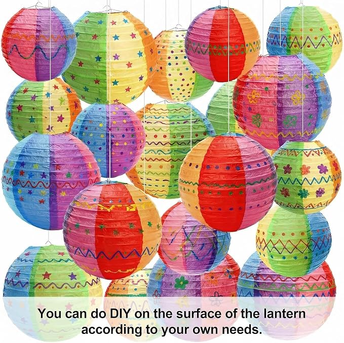 Goaste 20 Pack Colorful Paper Lanterns, 2 Sizes Colorful Hanging Ball Lantern - Image 6
