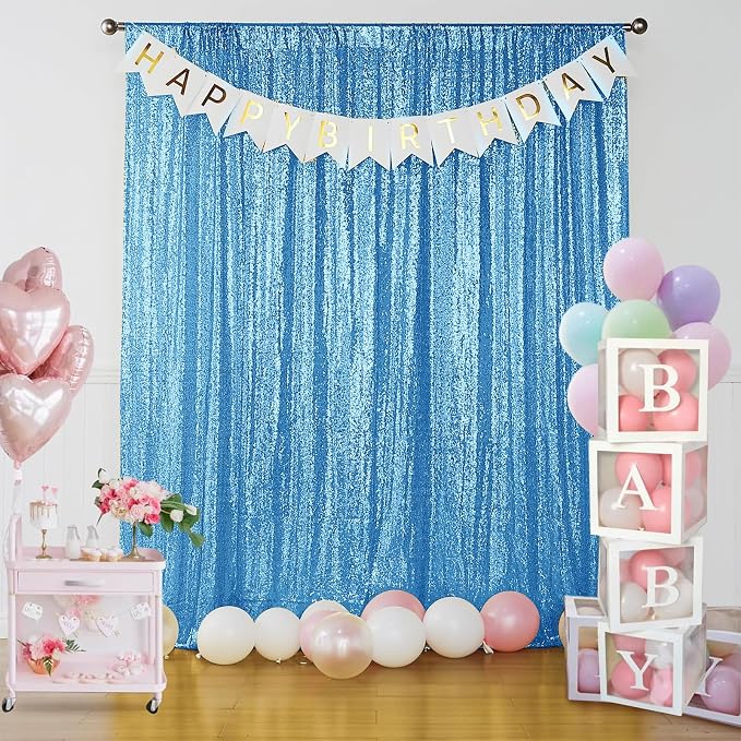 Sugargirl Blue Sequin Backdrop Curtain 6 Panels 2FTx8FT Glitter Blue Background - Image 2