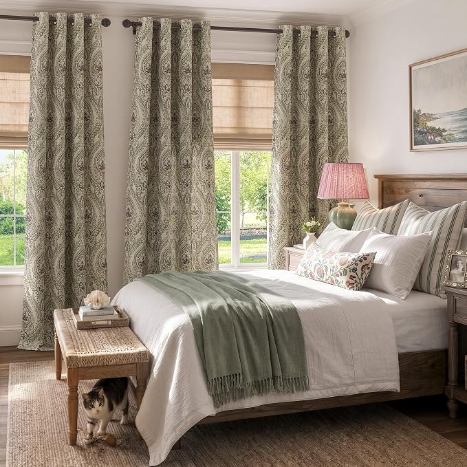 jinchan Sage Green Damask Curtains 96 Inch Room Darkening Grommet 2 Panels | - Image 6