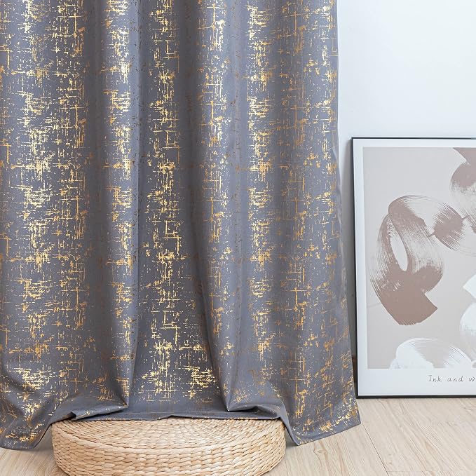 Taisier Home Gold Foil Print Linen Textured Curtains Geometric Dots Pattern - Image 5