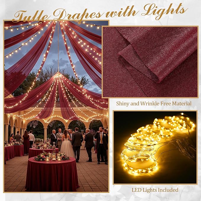 6 Panels Burgundy Ceiling Curtains - Image 3