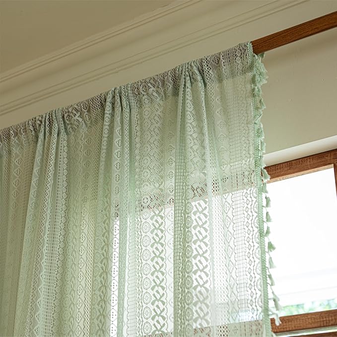 Sutuo Home Boho Curtains for Bedroom Dining Room, Bohemian Crochet Lace Hollow - Image 5
