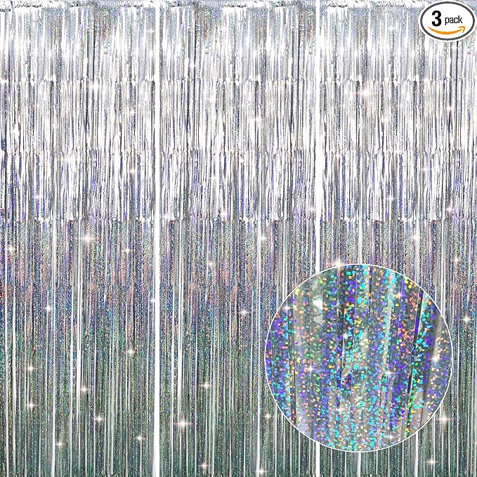 GOER 3.2 ft x 8.2 ft Metallic Tinsel Foil Fringe Curtains Party Photo Backdrop by GOER