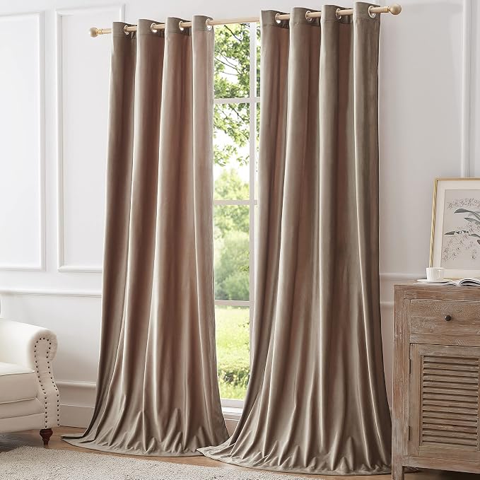 BULBUL Taupe Velvet Blackout Curtains 72 inch Long - Image 8