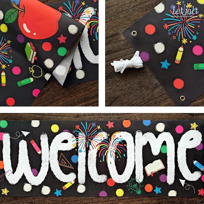 Letjolt Black Welcome Banner Back to School Supplies 6 Ft | Decorations - Image 5