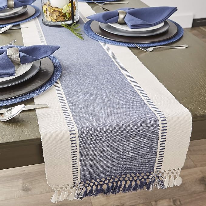 DII Dobby Stripe Table Runner, French Blue & Cream Background | Woven - Image 5